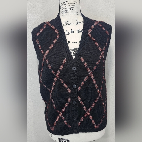 Pendleton Sweaters - Vintage 90s Pendleton Sweater Vest Womens Petite Small Black Wool Ugly Christmas